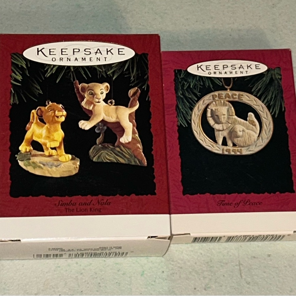 2 Hallmark Keepsake Ornaments Simba and Nala, Time of Peace
